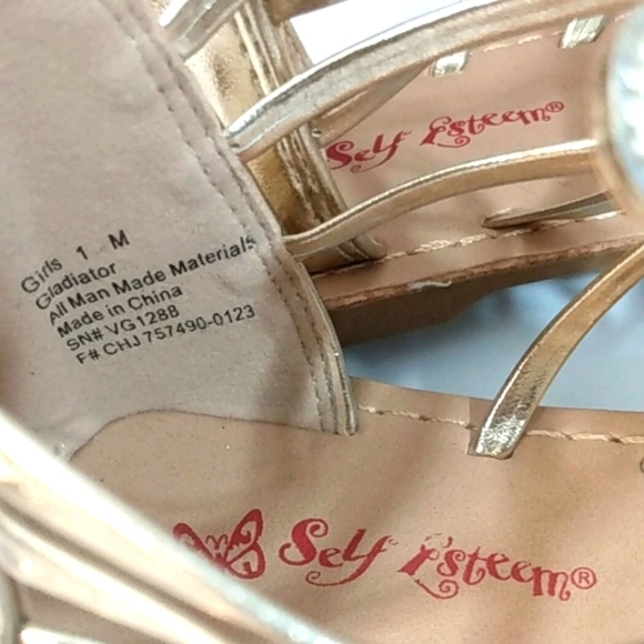 SELF ESTEEM GIRLS METALLIC GOLD GLADIATOR SANDALS SIZE 1 NWT - Picture 8 of 9